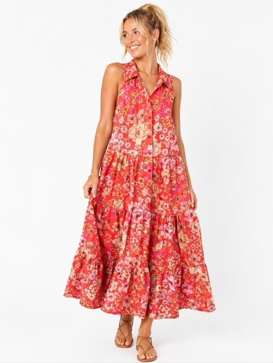 Band of Gypsies Dresses & Skirts - BOG Collective Floral Sleeveless Prairie Style Dress Salmon Pink Size S